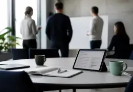 Équipe commerciale qui examine un tableau de suivi des opportunités sur une table de réunion