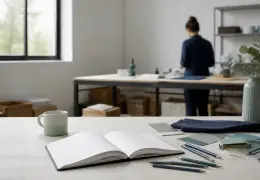 Dirigeant d’une PME examinant des notes et un tableau de segments de clients dans un bureau lumineux