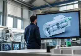 Ingénieur devant un écran affichant une maquette 3D d’une ligne de production