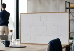 Deux collègues examinent un tableau de planification des emplois sur un bureau d’entreprise