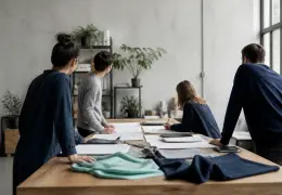 Une équipe de travail réunie autour d’une table dans un bureau lumineux